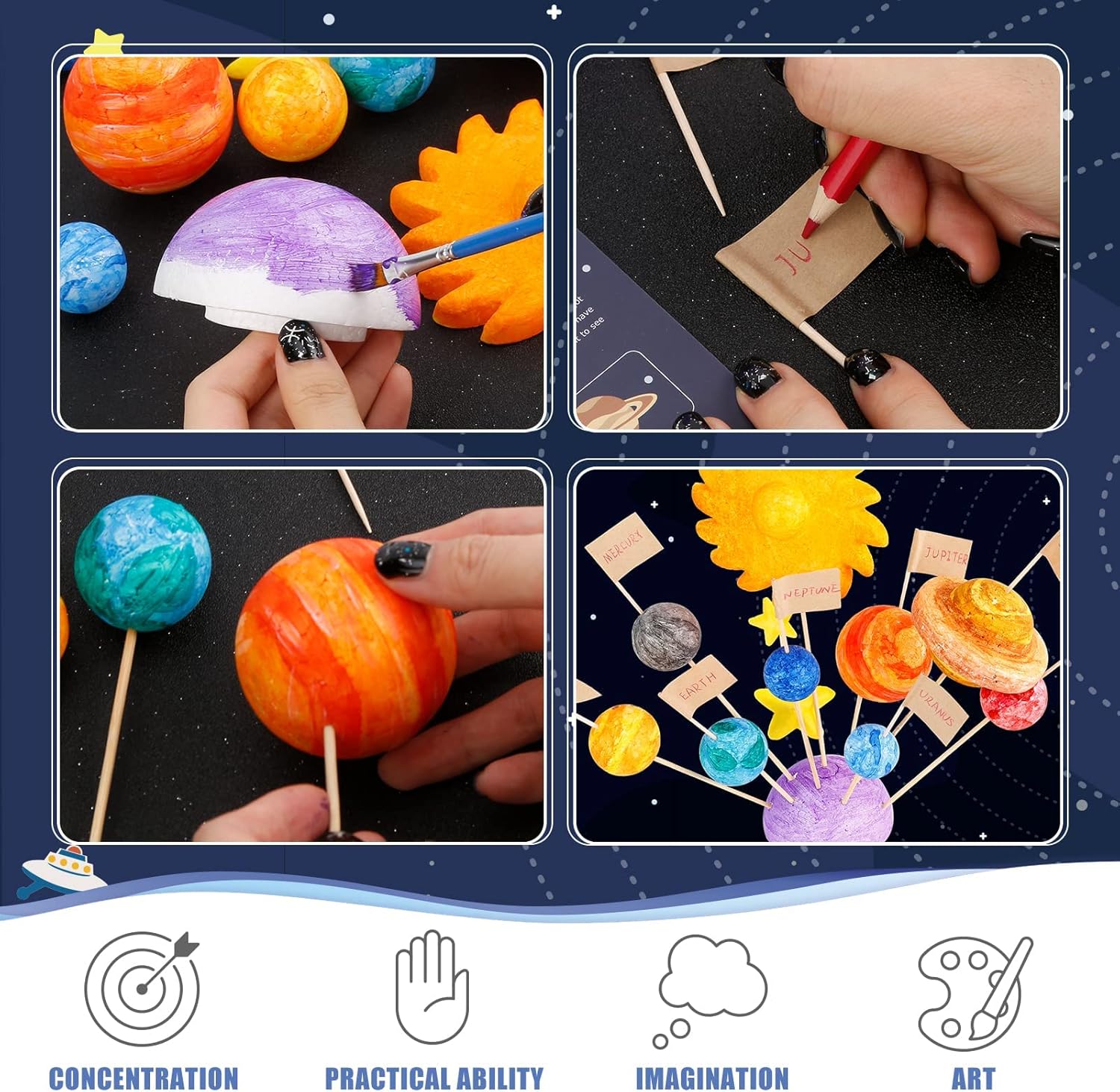Detalle de Pllieay 63PCS Solar System Foam Ball Kit for Space STEM Projects