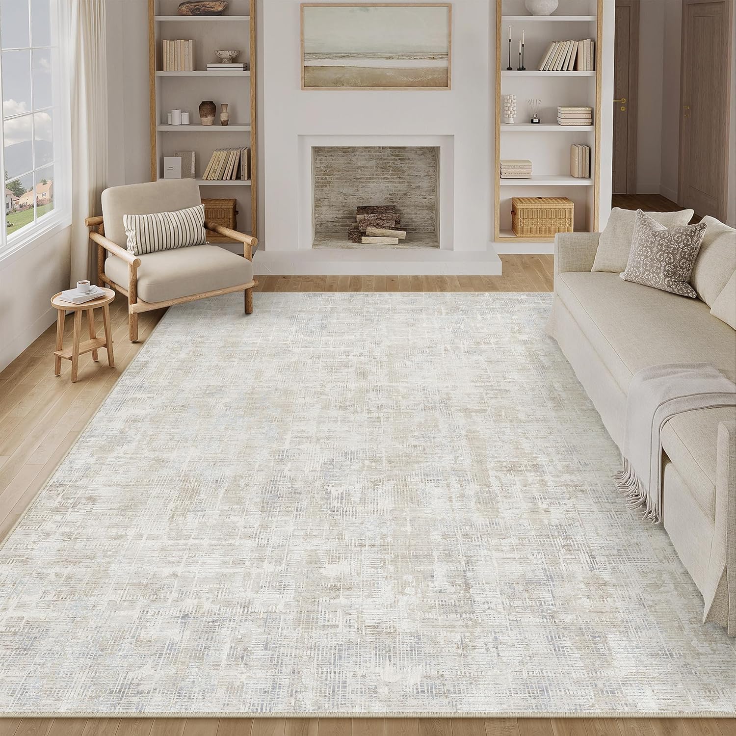 Detalle de PureCozy Beige-Grau Teppich (200x300) mit abstraktem Boho-Design, waschbar & rutschfest