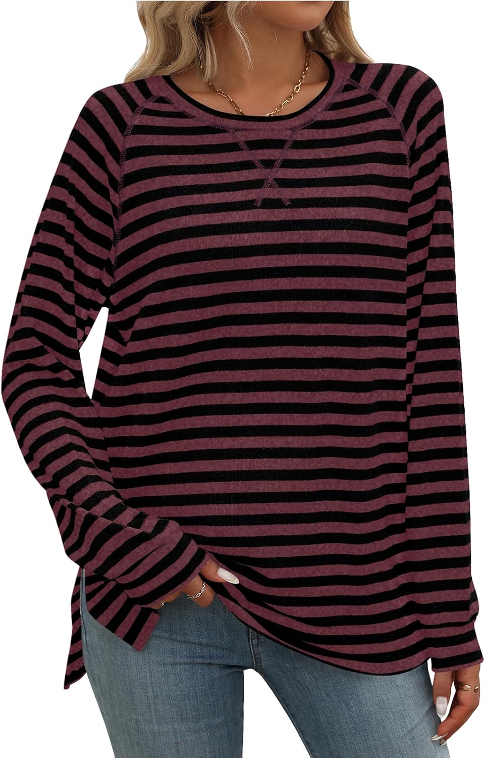 Detalle de Flikity women’s long sleeve striped sweatshirt tunic (crew neck) in 65% rayon/35% polyester