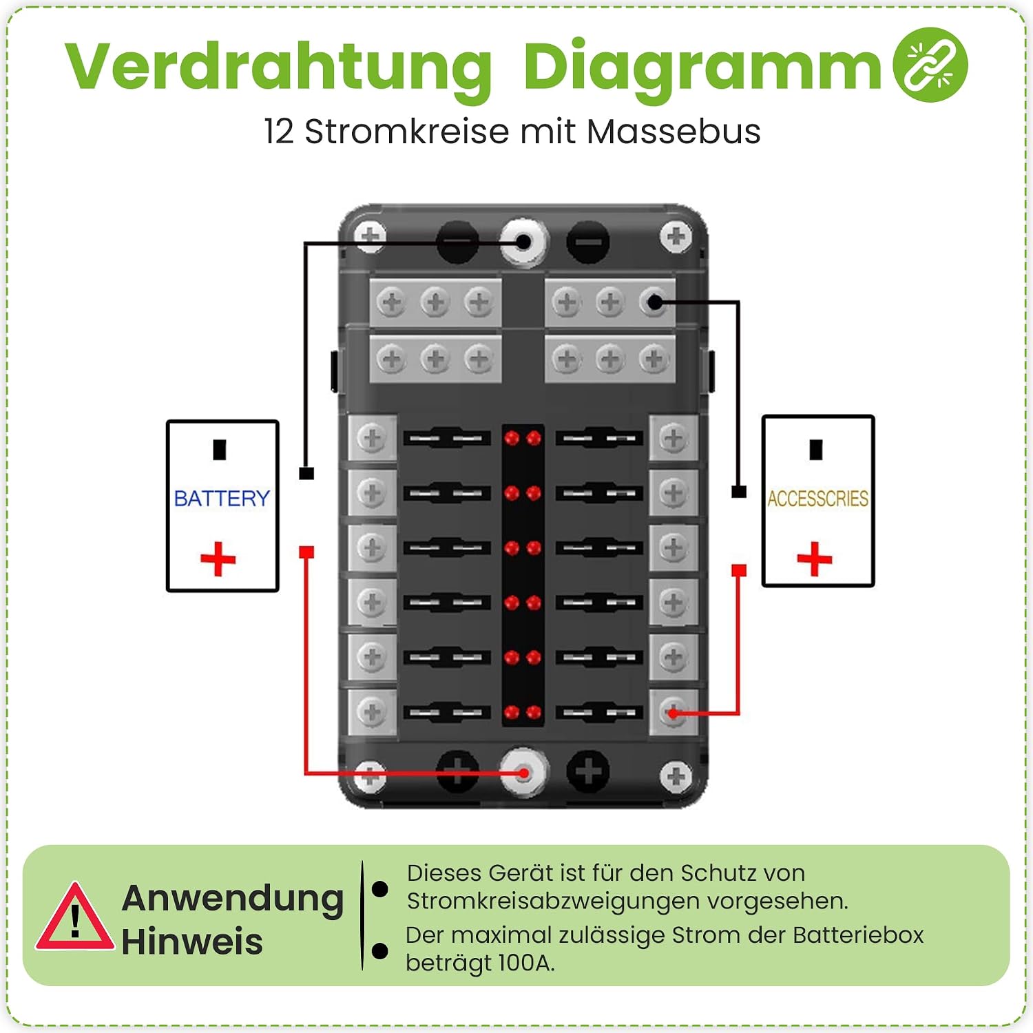Thumbnail 4 de Offgridtec 12-fach Sicherungshalter mit LED-Anzeige, LED-Fehlererkennung und PBT-Gehäuse (inkl. 24 Flachsicherungen)