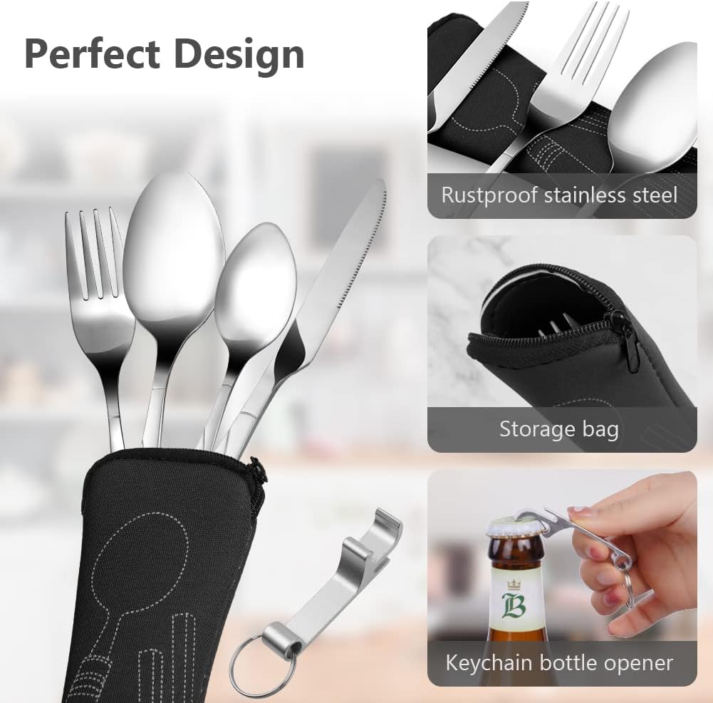 Thumbnail 2 de Vicloon Stainless Steel Camping Cutlery Set with Wine Opener and Storage Bag