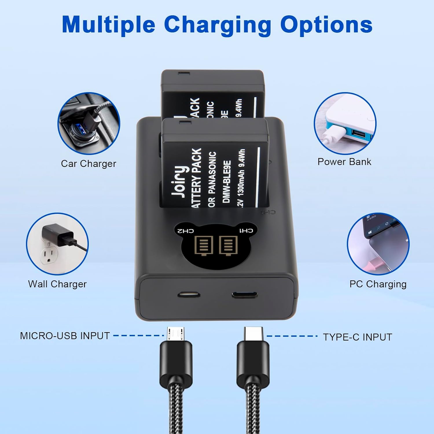 Thumbnail 4 de Joiry DMW-BLE9 and DMW-BLG10 Dual USB Battery with LCD Charger for Panasonic Lumix