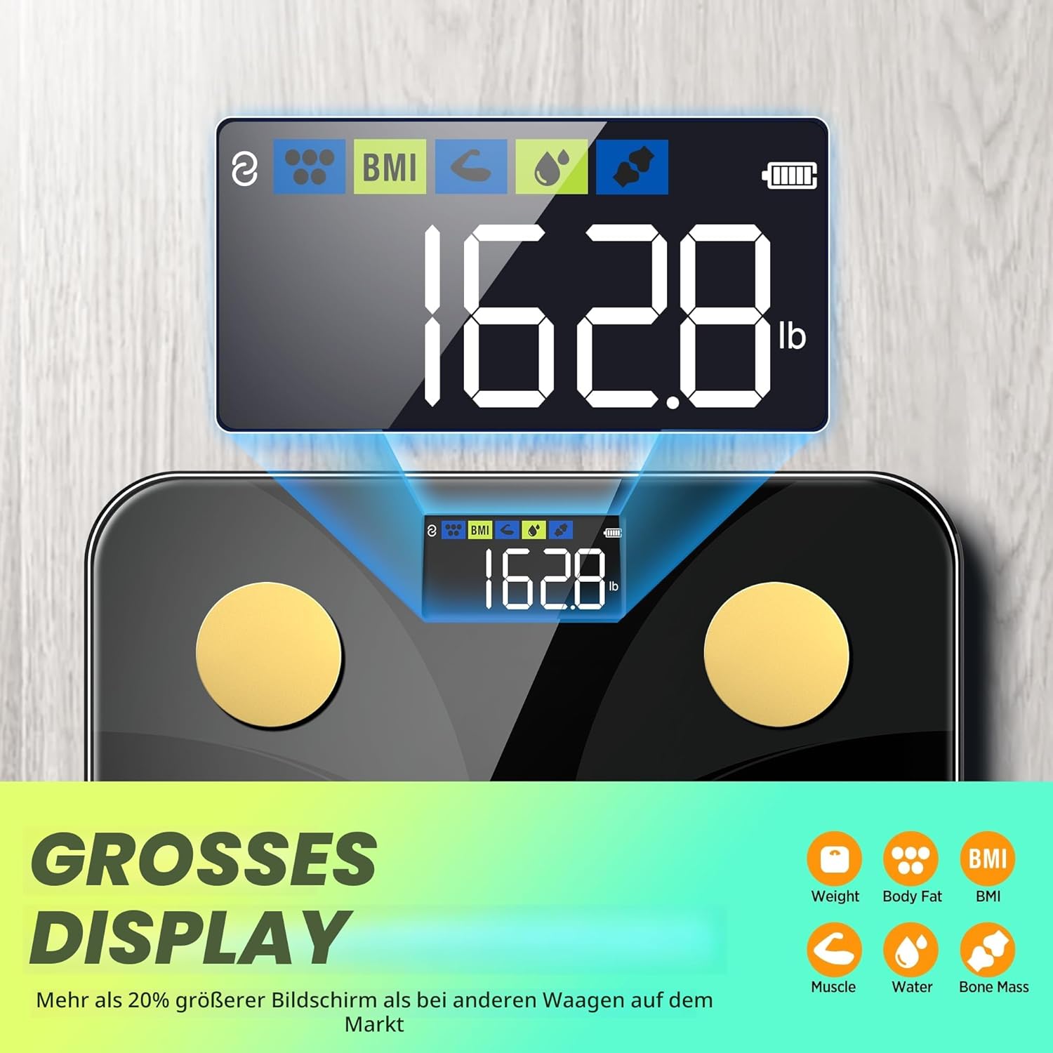 Detalle 2 de RunSTAR Körperfettwaage 180 kg mit großem Display
