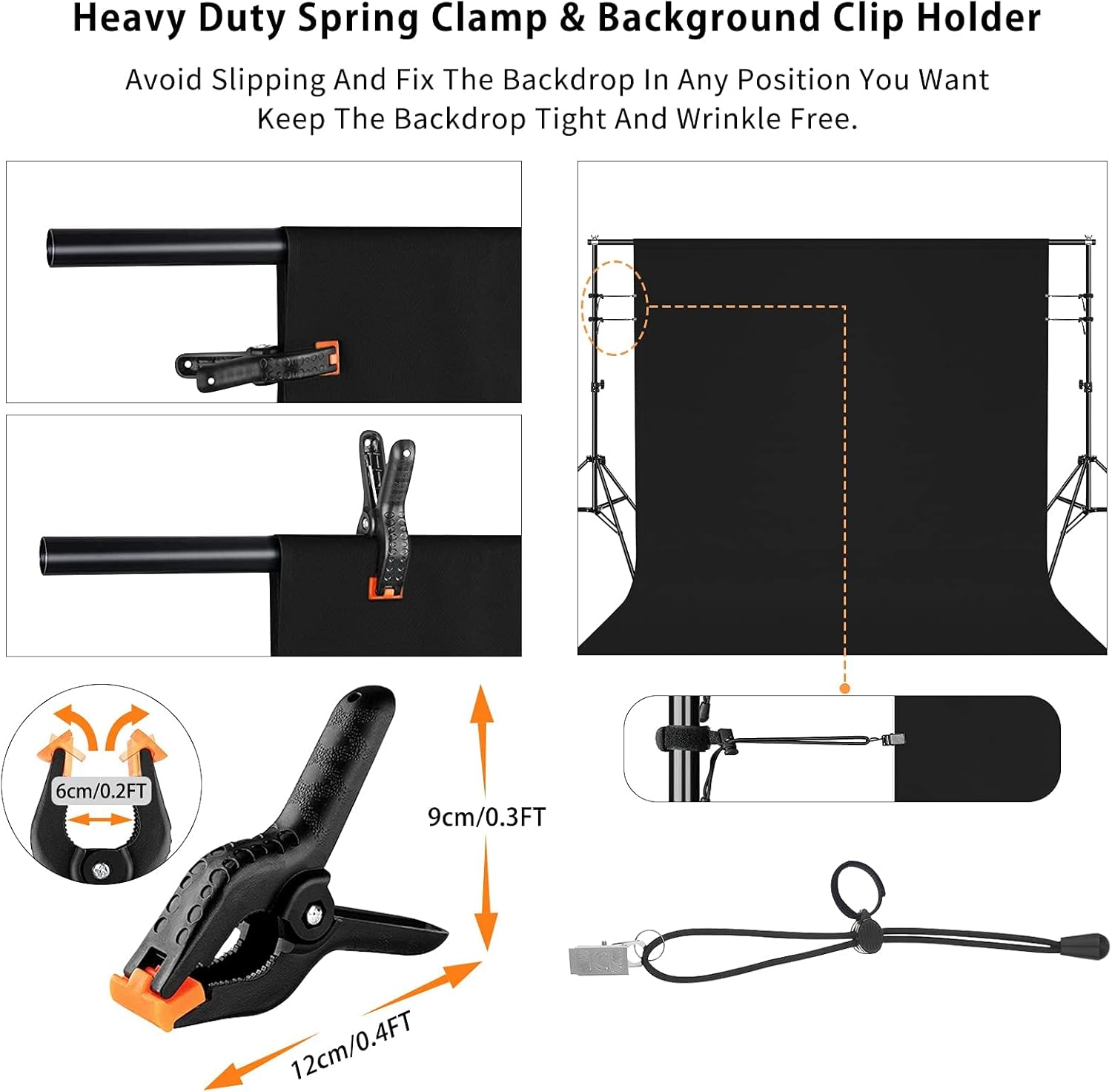 Thumbnail 5 de Vevelux 2 x 3 m / 7 x 10 ft Black Backdrop with Clamps – A practical studio staple