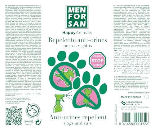 Detalle 2 de MENFORSAN Antiorines 500 ml: repelente educativo para perros y gatos