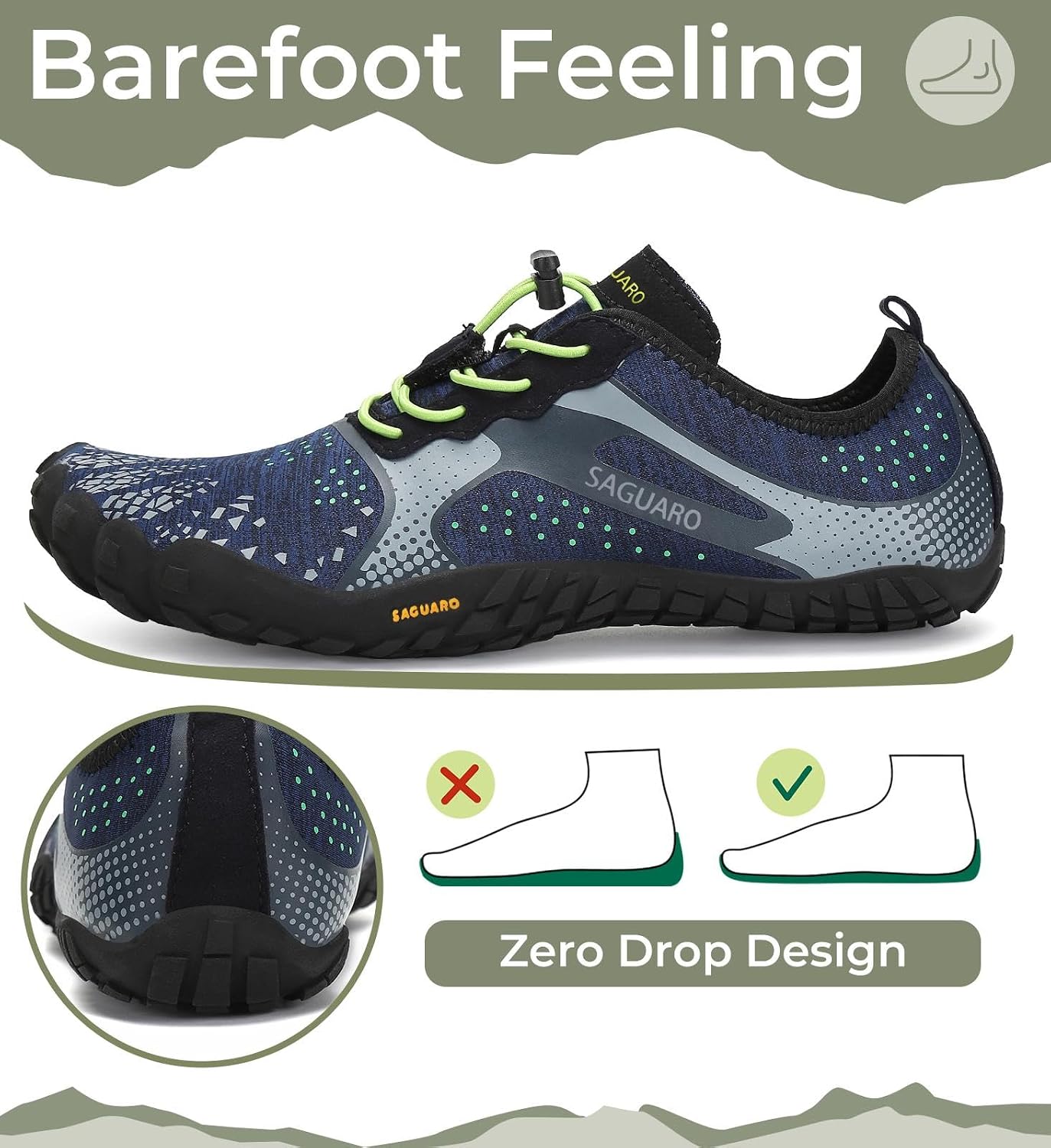Detalle de SAGUARO Scarpe Barefoot minimaliste uomo da trail, trekking e scoglio