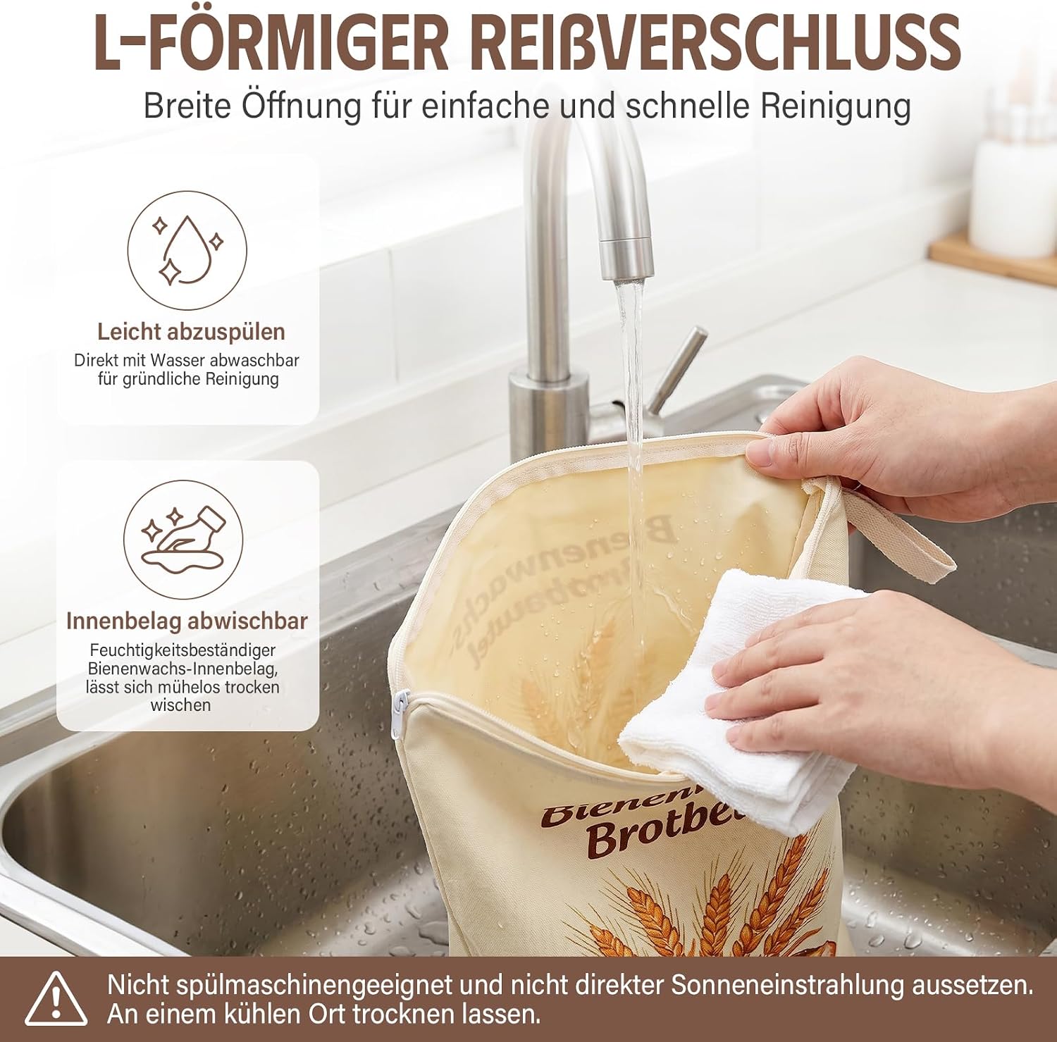 Detalle de 2er-Set Bienenwachs Brotbeutel aus Leinen – wiederverwendbar, 32x43 cm