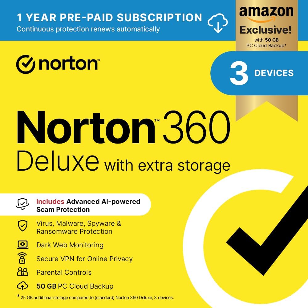 Detalle de Norton 360 Deluxe with Extra Storage: AI-Powered Scam Protection for 3 Devices