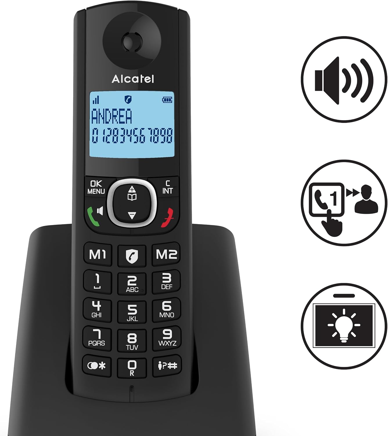 Detalle de Alcatel F530 trådlös telefon med samtalsblockering, handsfree och belyst display