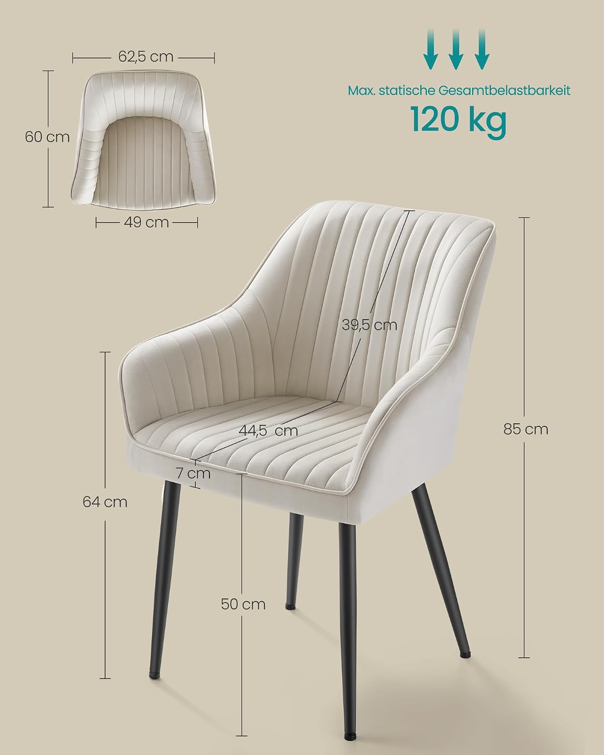 Detalle 1 de SONGMICS LDC087W16 Esszimmerstuhl 6er Set Cappuccino-Beige