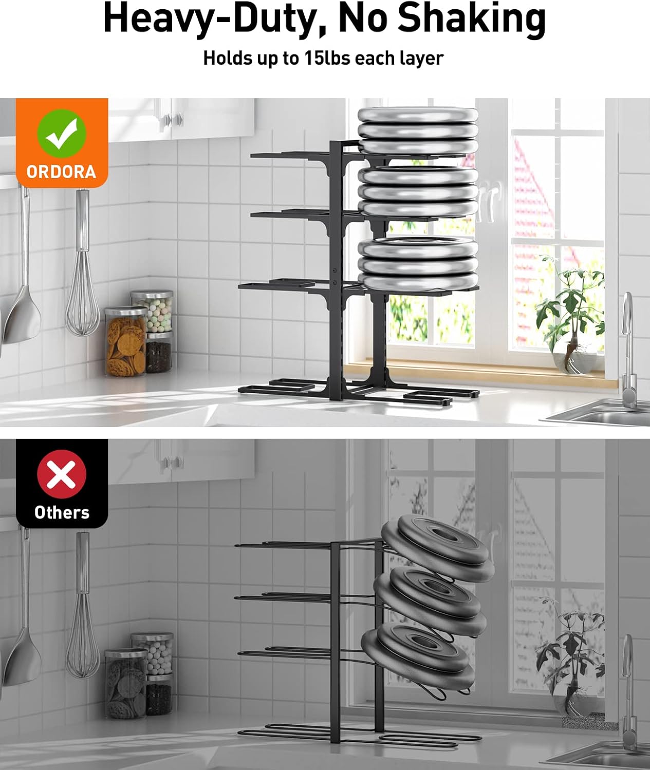 Thumbnail 5 de ORDORA Pots and Pans Organizer: Under Cabinet, 8-Tier Heavy-Duty Rack (20.8" Height) for Large Stockpots and Cast-Iron