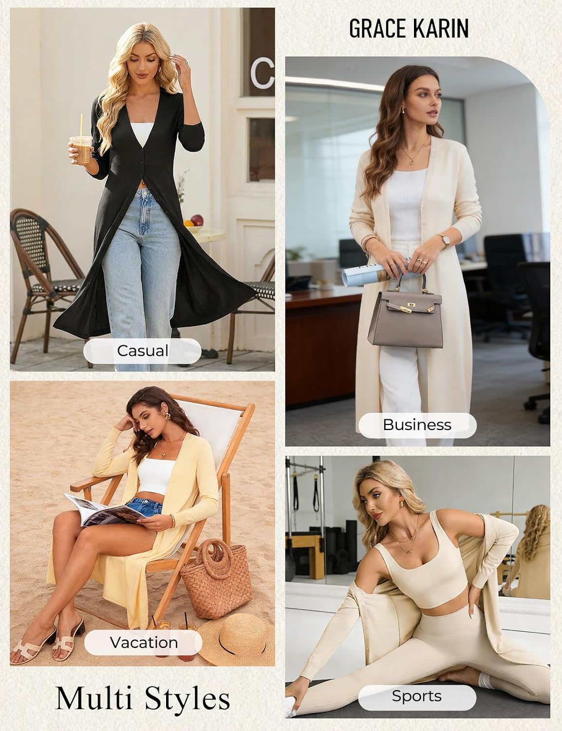 Thumbnail 5 de GRACE KARIN Womens Long Cardigan: Lightweight, Versatile Duster for Everyday Style