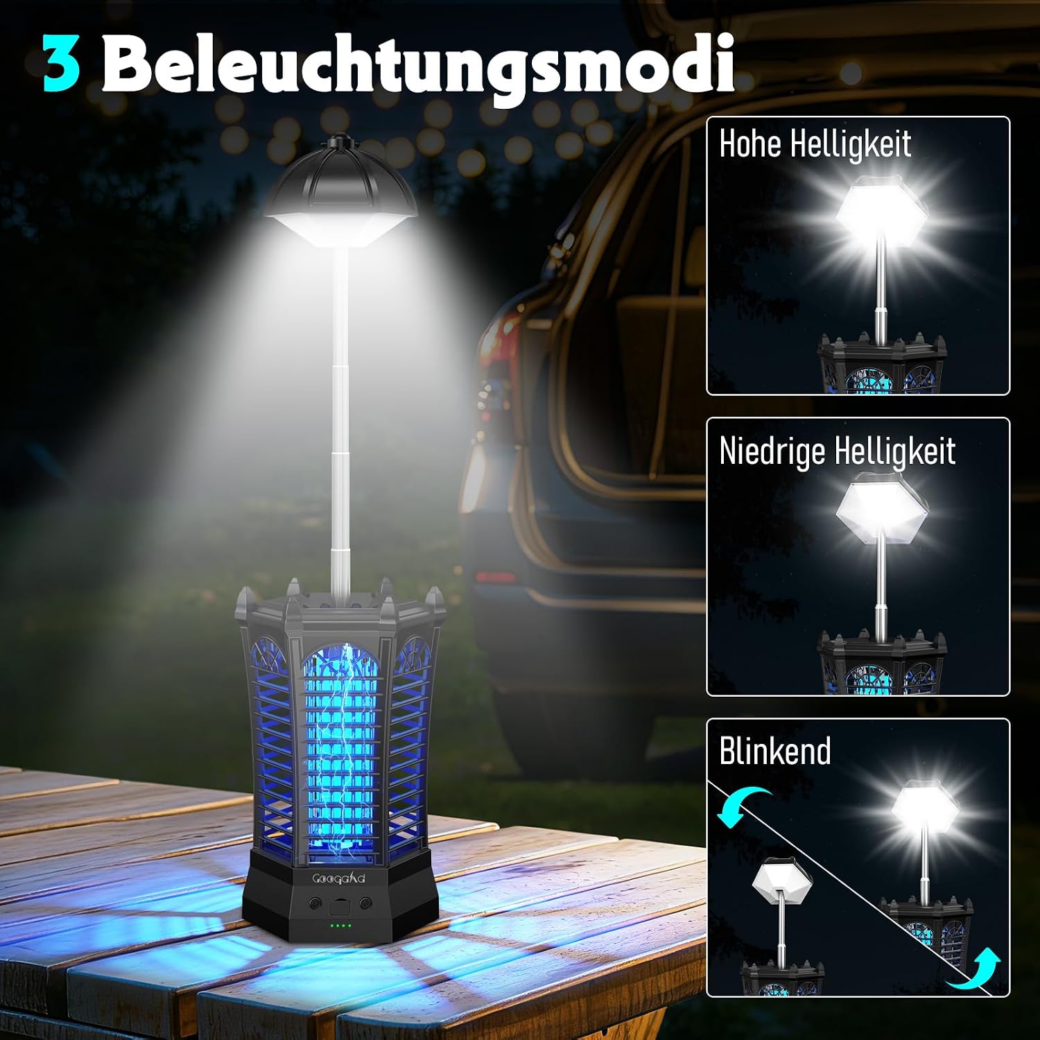 Detalle de GooQand Insektenvernichter elektrisch mit LED-Beleuchtung – 3-in-1 für Innen und Außen