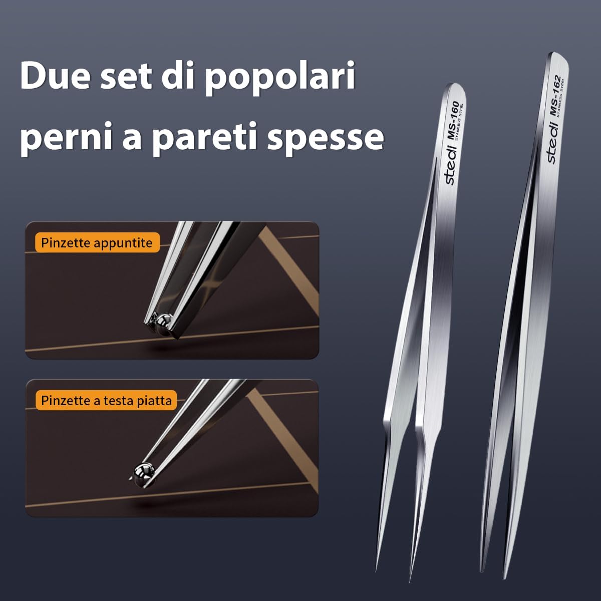 Thumbnail 1 de stedi Set da 2 coppie di pinzette di precisione ispessite in acciaio inox per modellismo