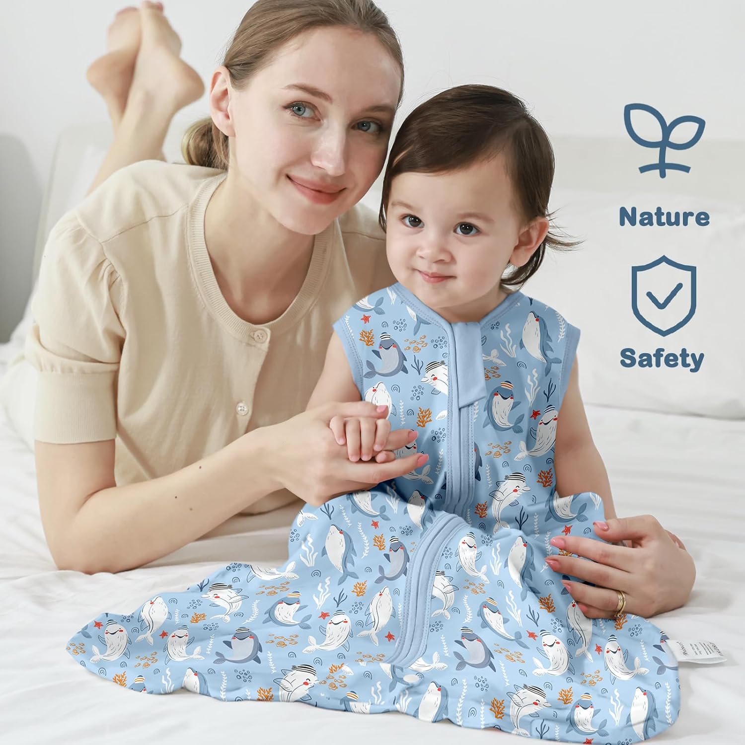 Detalle de Mosebears Sleeping Bag Baby Summer (3 Pack, Blue, Size S) – 0.5 Tog, 100% Cotton