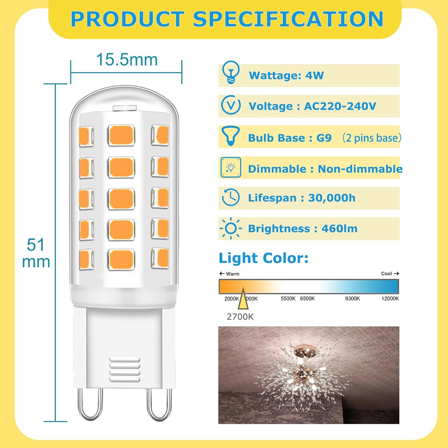Detalle de Mizlay 8er G9 LED Leuchtmittel 4W Warmweiß 2700K – Nicht dimmbar, AC220-230V