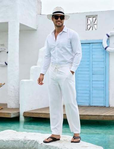 Thumbnail 5 de Cegerne Pantaloni di lino uomo estivo – leggerezza e comfort in bianco, vita elastica e zip