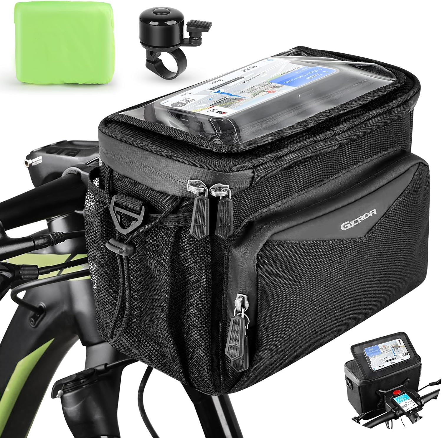 Detalle de GXCROR Lenkertasche Fahrrad 5.5L – Wasserdicht, Touchscreen-Handyhalterung & 3-in-1 Montage