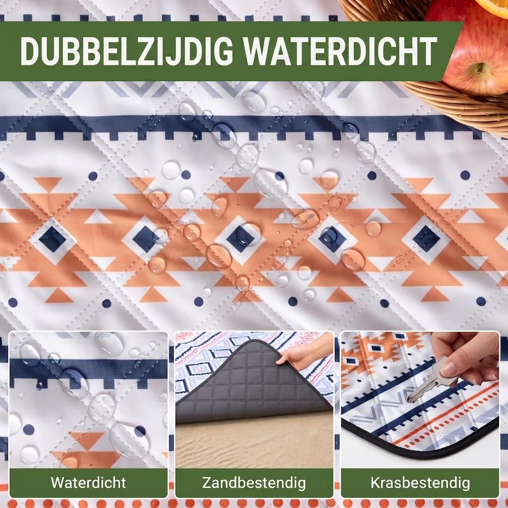 Detalle 1 de Wolfwise XXL-picknickdeken, waterdicht en zandbestendig met draagband