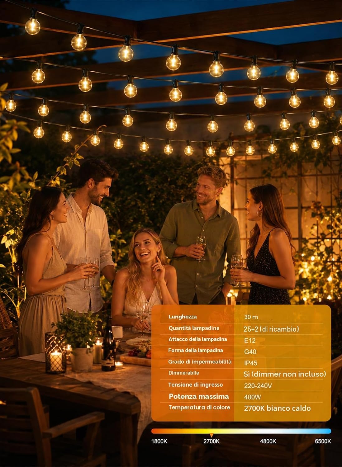 Detalle de Yuucio 60M Catena Luminosa Esterno IP45: luci a LED per giardino e feste, 66 m opzionali