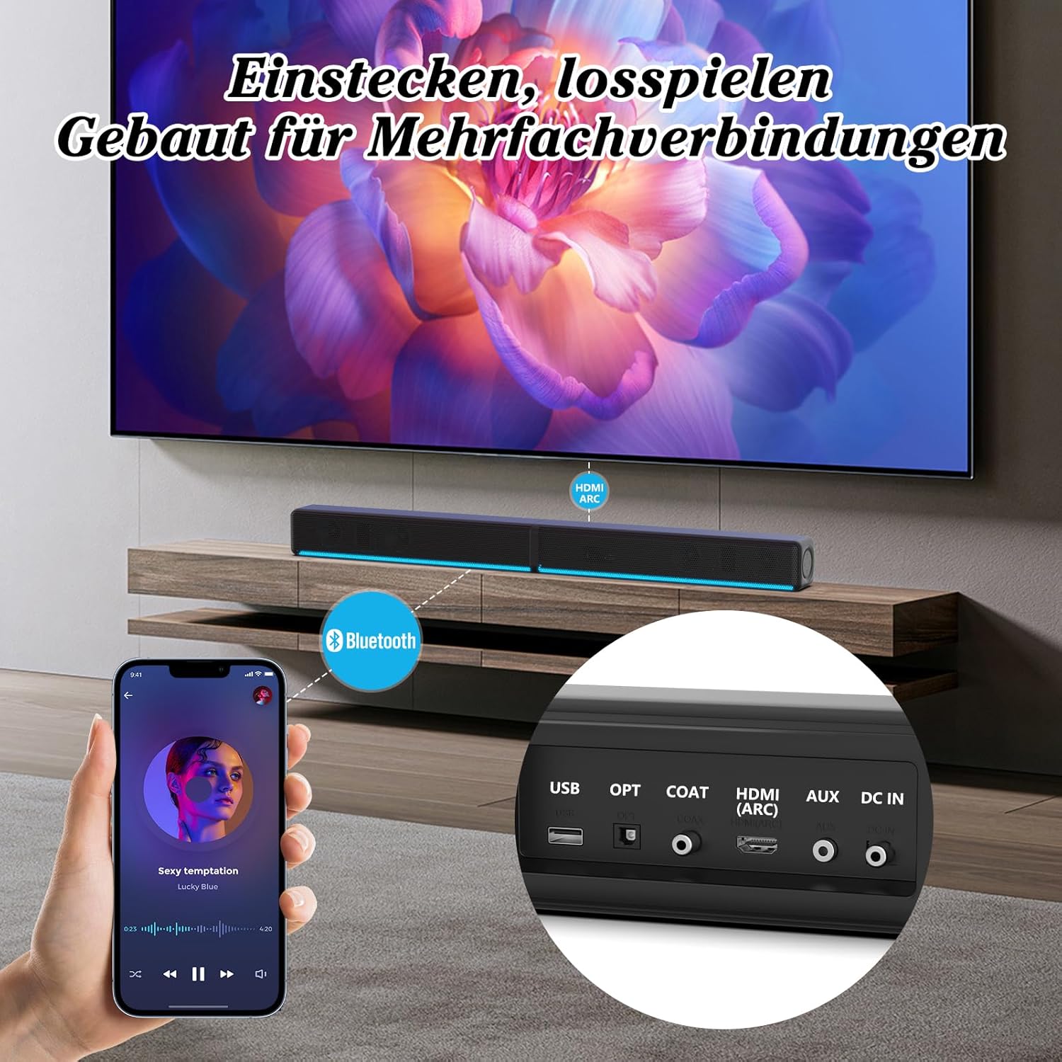 Thumbnail 4 de Wlep 2.2 CH Soundbar für TV – 180 W, abnehmbares 2-in-1 Design, RGB-Beleuchtung, Bluetooth 5.3