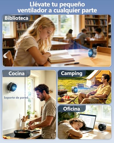 Detalle de DDKJ Ventilador de Mesa Silencioso USB Recargable: flujo 360° y 100 velocidades para escritorio, pared y hogar