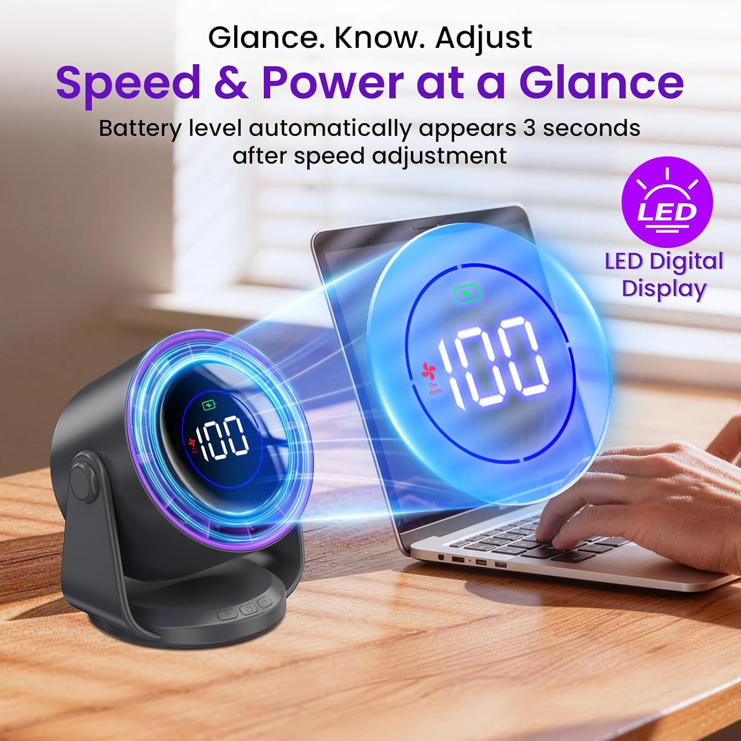 Thumbnail 5 de PALATALA Desk Fan: Ultra Quiet 11-Speed USB Table Fan with 105° Tilt