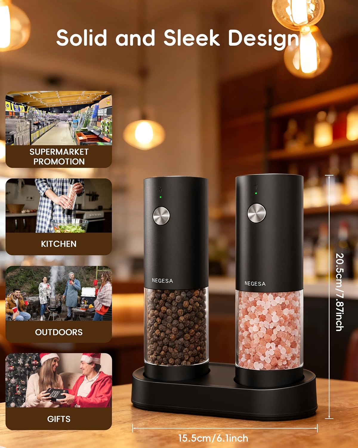 Thumbnail 6 de Electric Salt and Pepper Grinder Set, 140ml Capacity