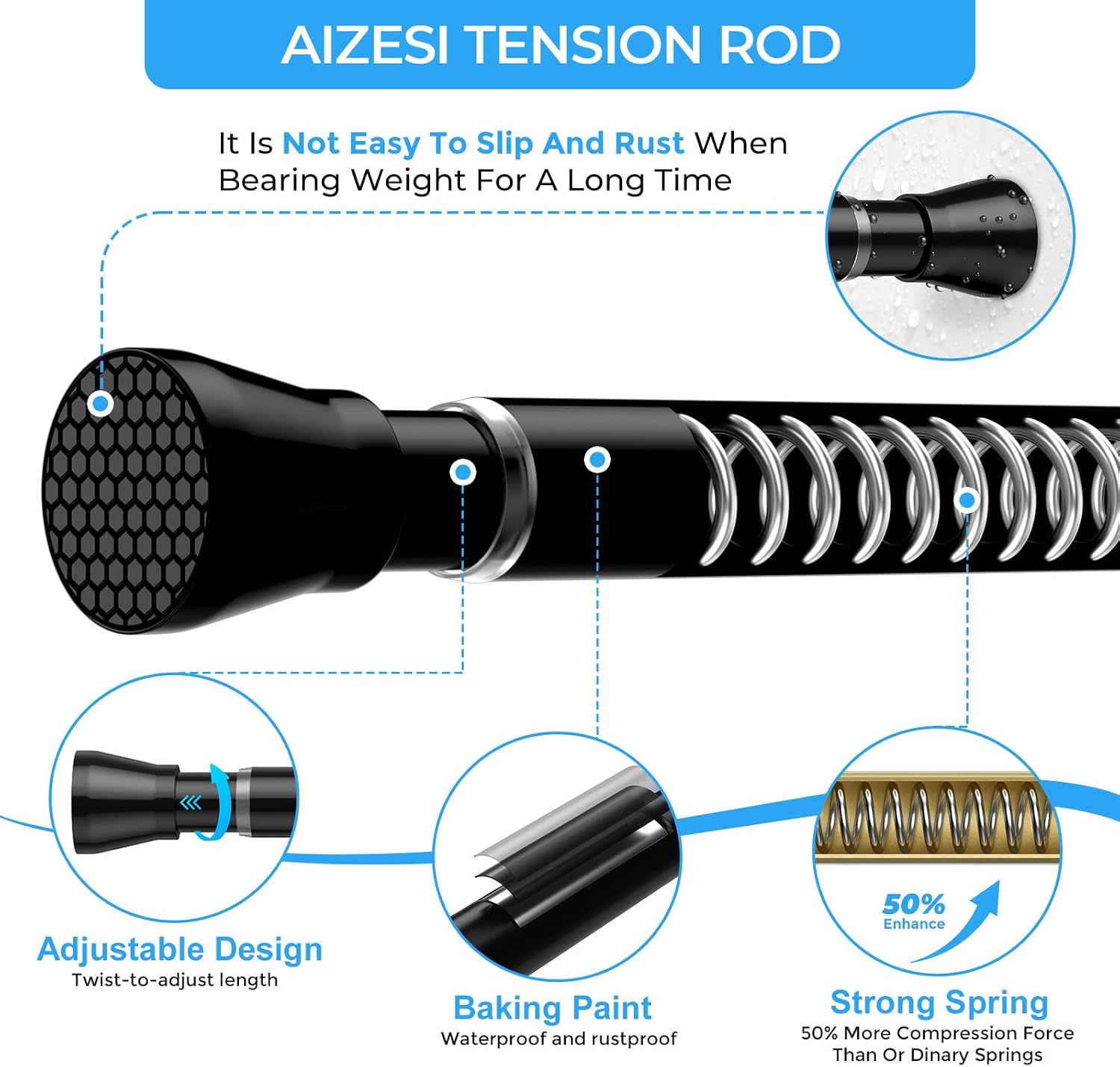 Detalle de AIZESI Tension Curtain Rod 16–26 Inch