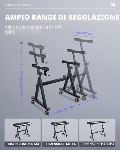 Detalle de Donner Supporto Tastiera Pianoforte Stile-Z, Regolabile e Pieghevole per 61–88 Tasti