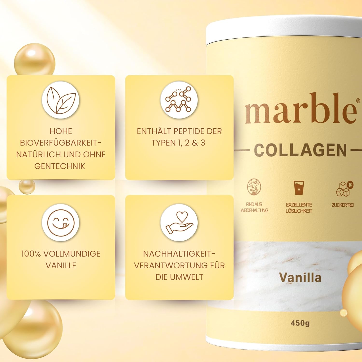 Thumbnail 6 de marble® Collagen Pulver 450 g mit Vanille-Aroma (Collagenpeptide) – praktische Pappdose