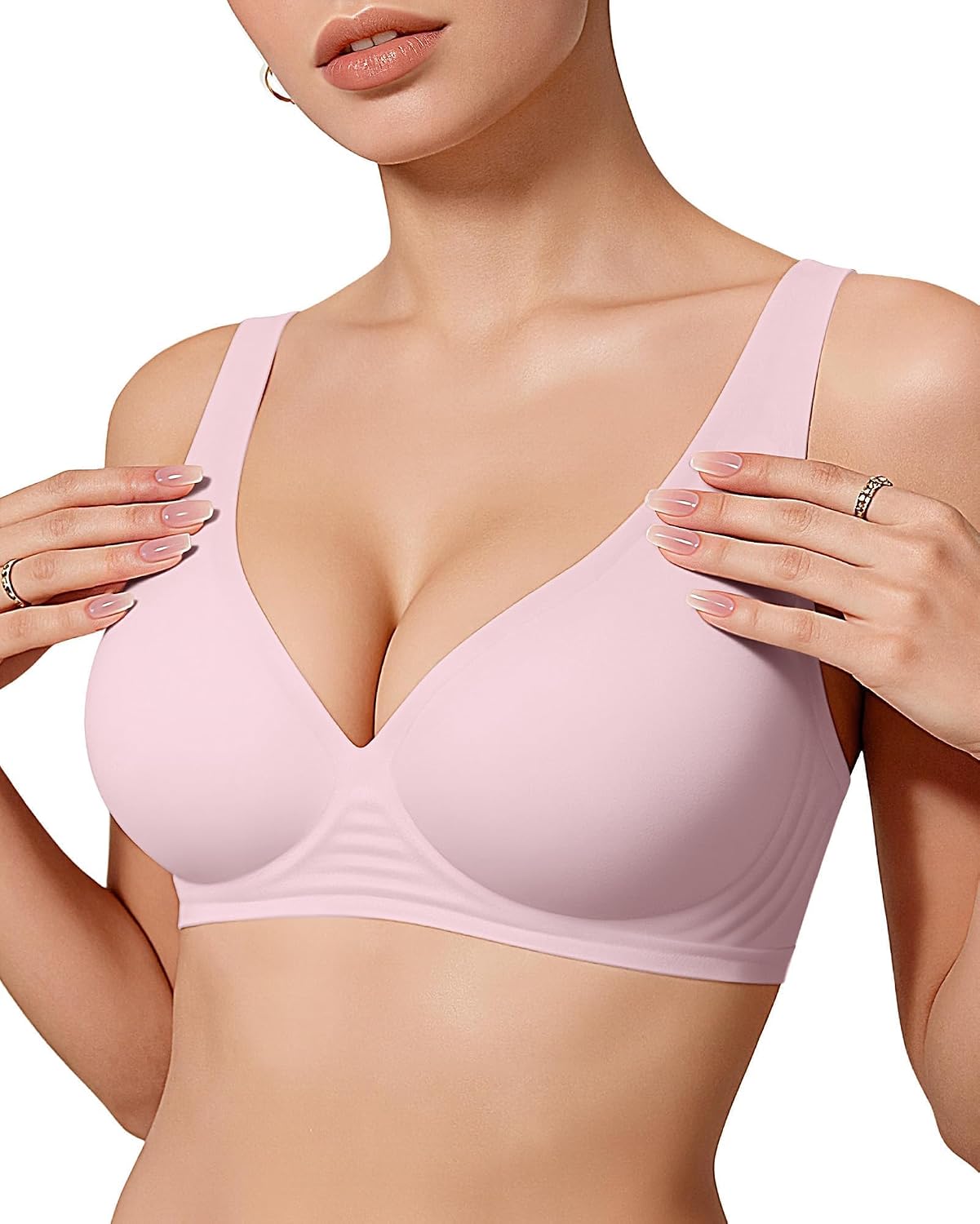 Detalle de OEAK Deep V Wireless Bra for Women — Seamless, Wire-Free Support