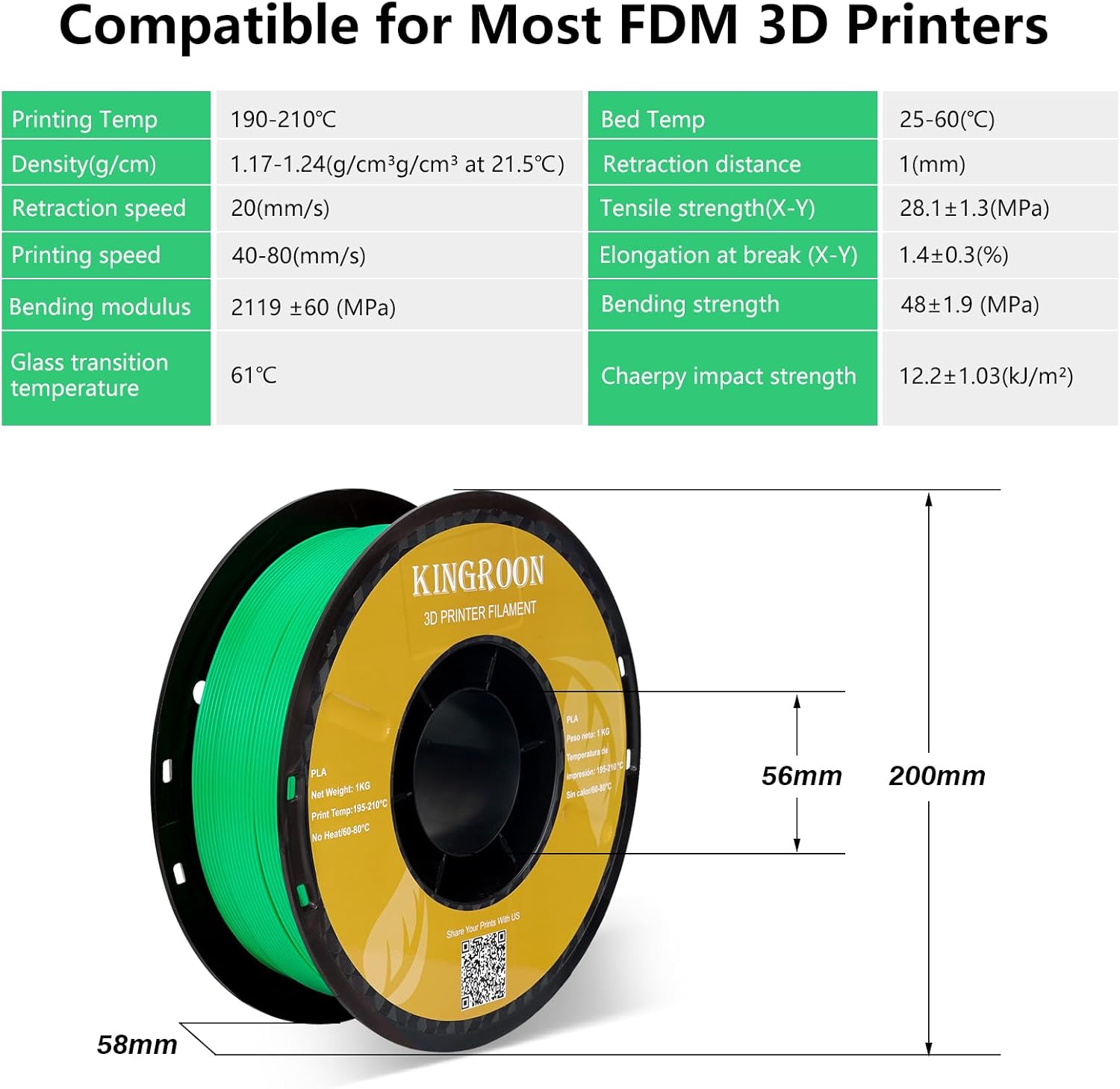 Thumbnail 5 de Kingroon PLA Filament 1.75mm (Green) – 1kg, Neatly Spooled, High Dimensional Accuracy