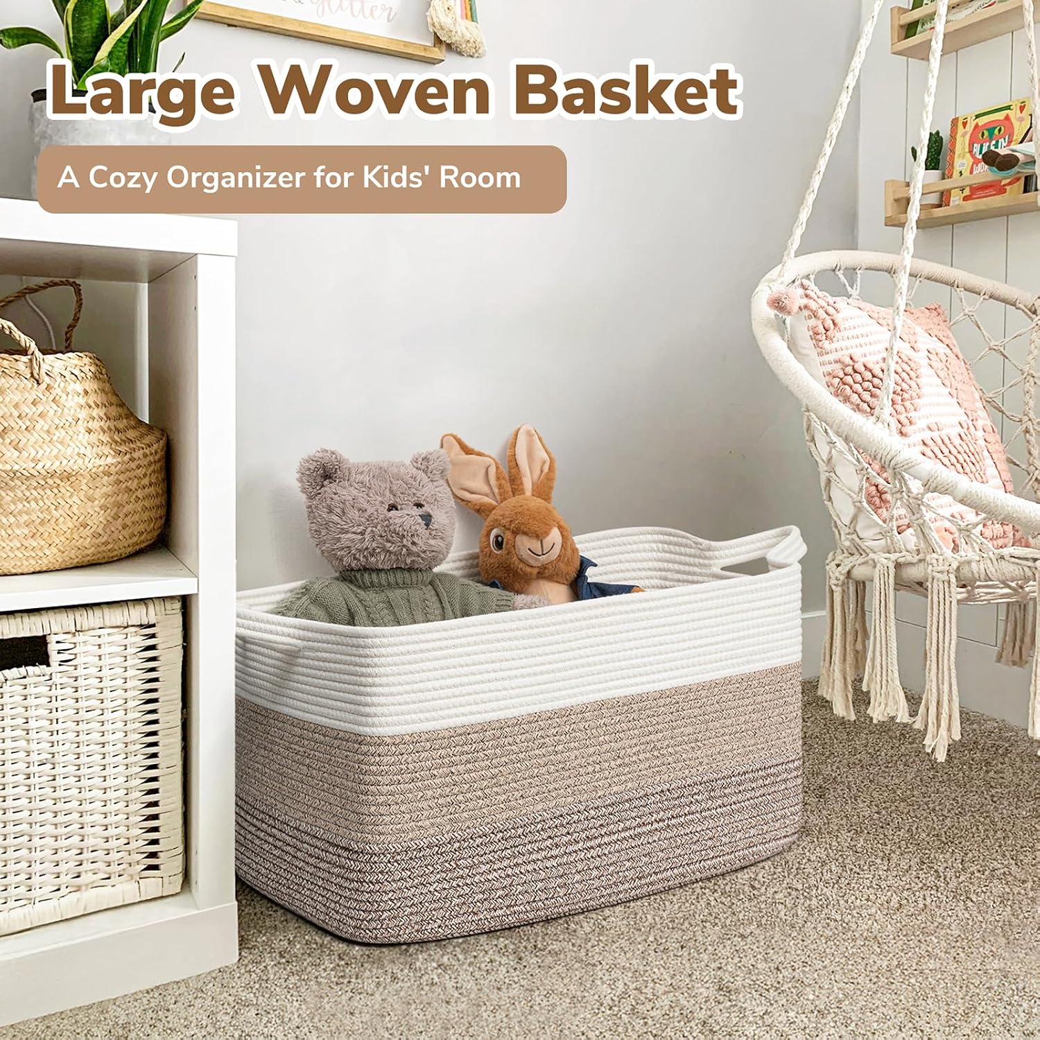 Detalle 2 de Goodpick rope28-Lsquare3pin light brownGoodpick Large Cotton Rope Storage Basket