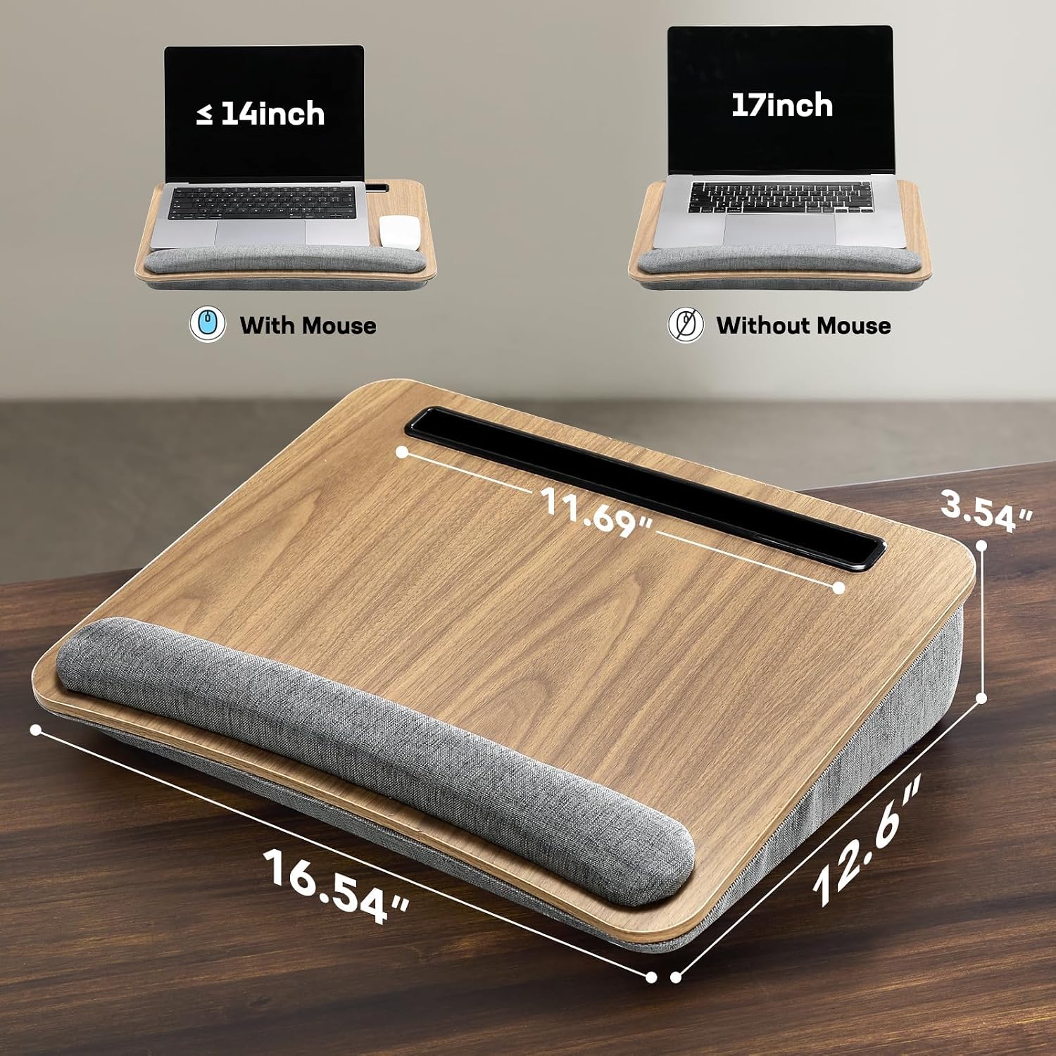 Detalle de HUANUO HNLD12 Laptop Lap Desk with Cushion, 15.6-Inch Fit, Woodgrain