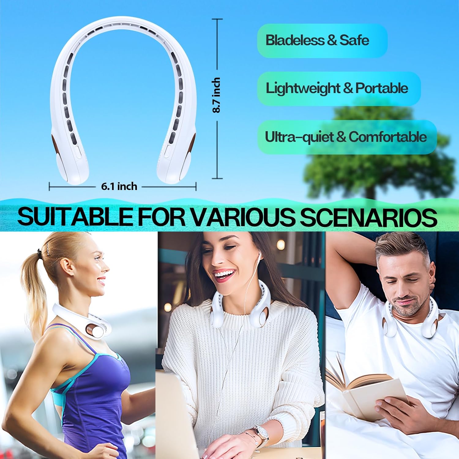 Thumbnail 5 de Neck Fan: Portable Bladeless Neck Fan with LED Display and 360° Airflow