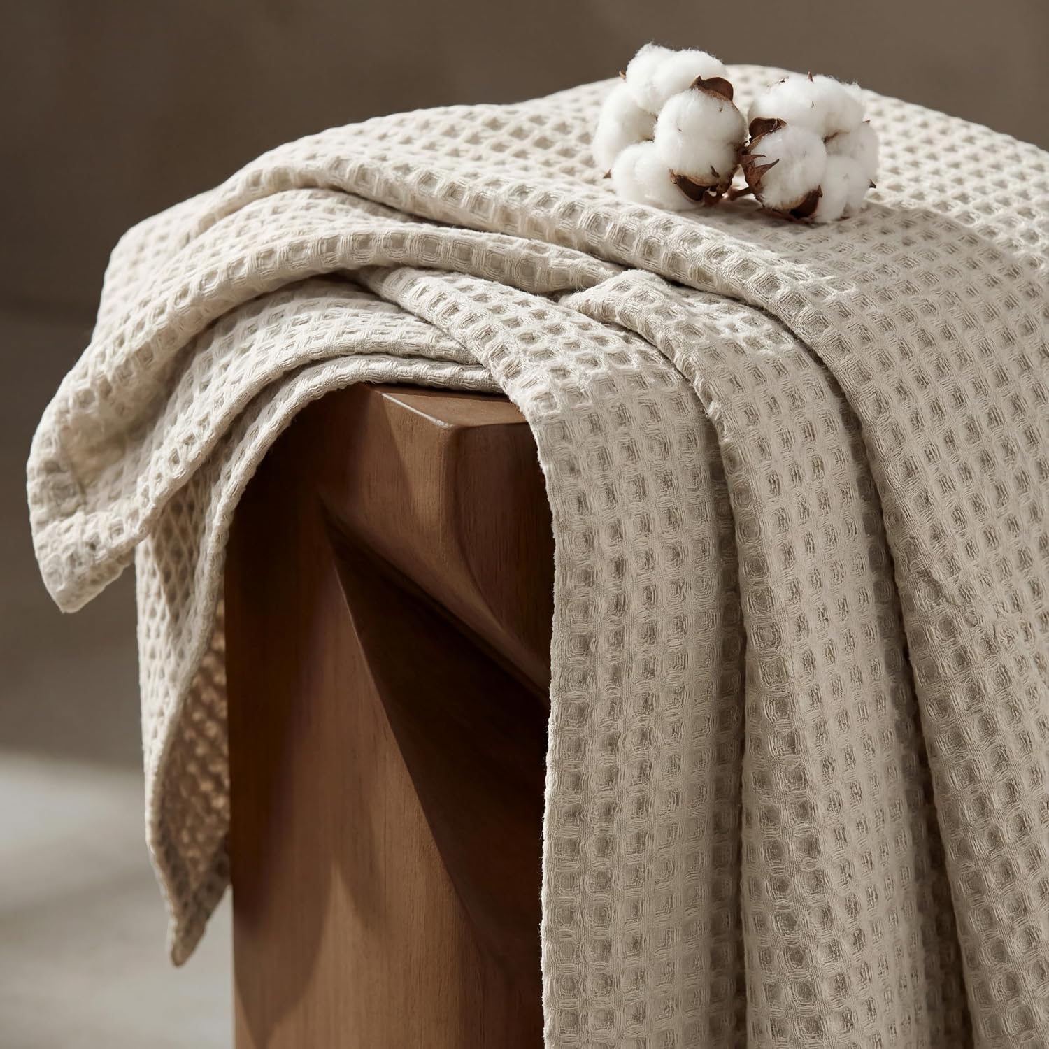 Thumbnail 6 de Bedsure Blanket-Cotton-Fine Waffle Cotton Blanket, Queen, Linen, 100% Cotton