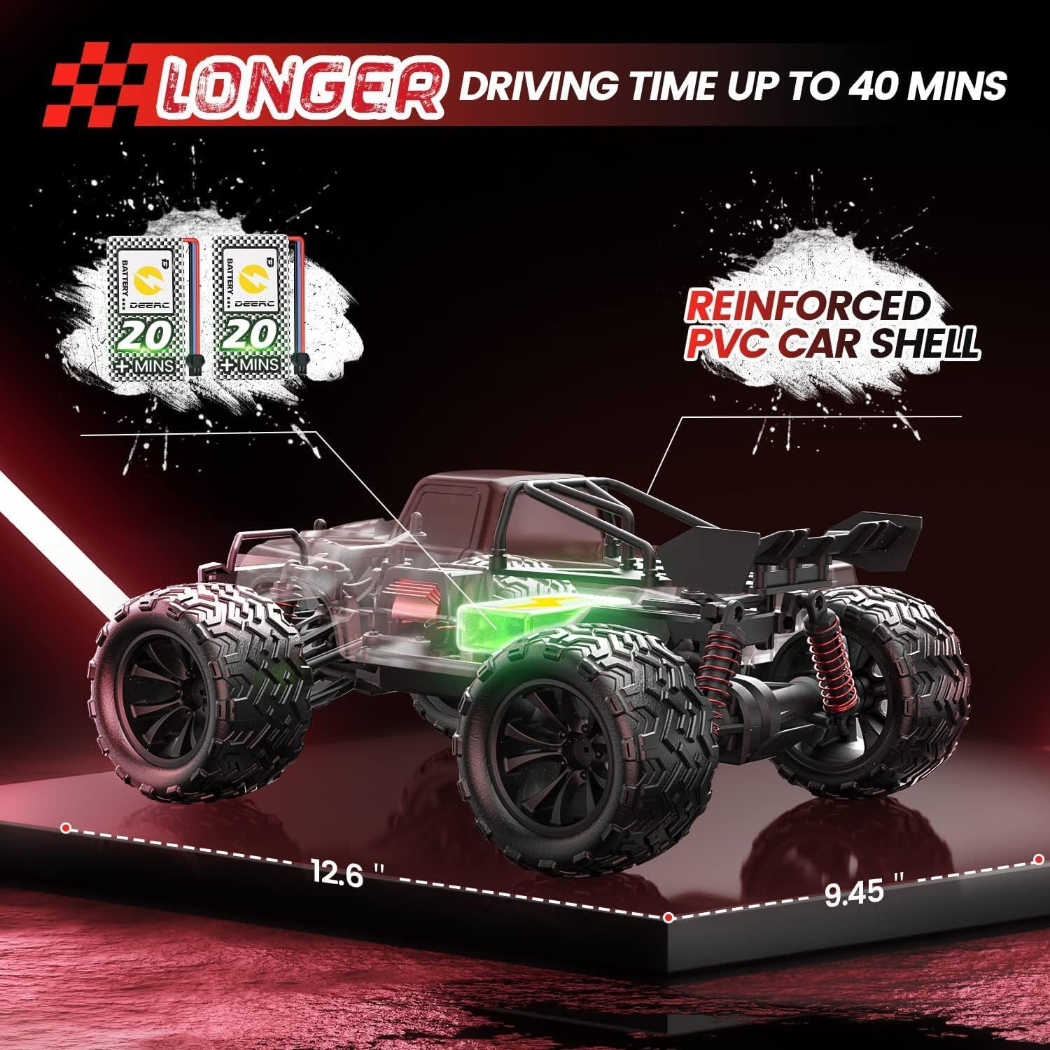 Thumbnail 4 de DEERC Fernsteuerungsauto 1:16 – All-Terrain RC Monstertruck mit 4WD, 40+ km/h, 2 Batterien & LED-Licht