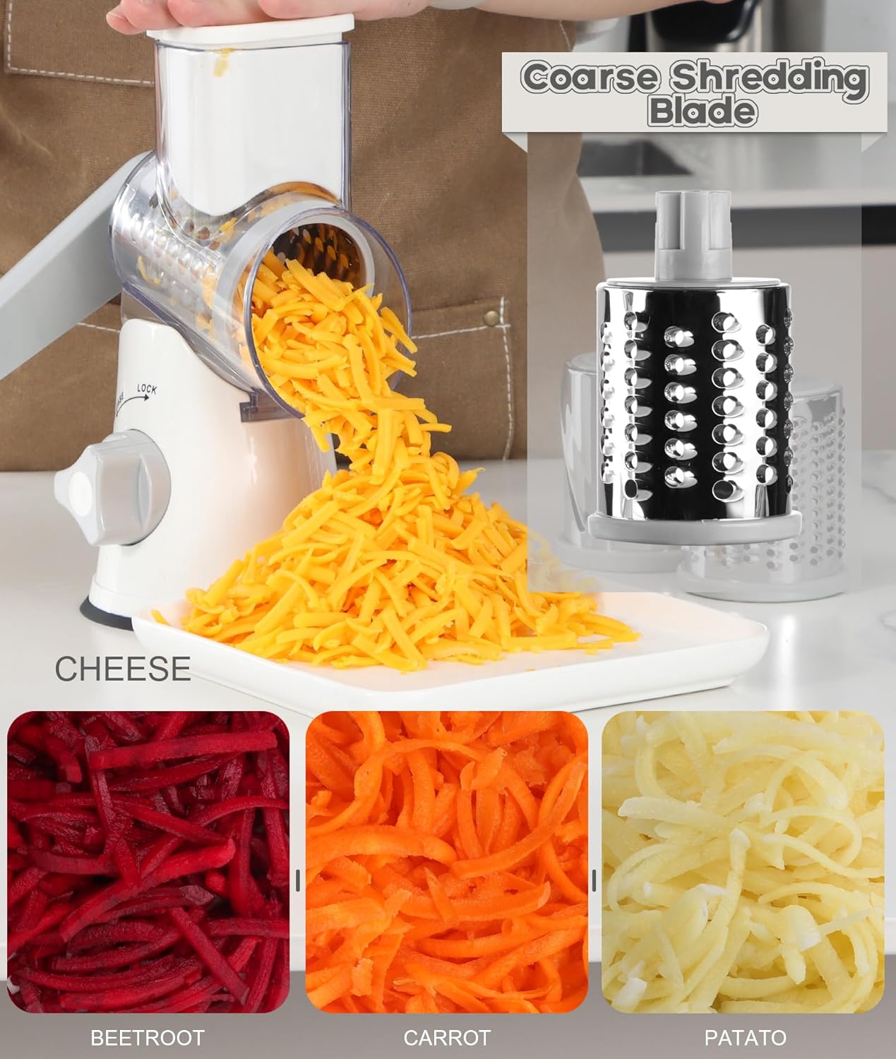 Detalle 2 de Ourokhome Rotary Cheese Grater 3 blades 🧀