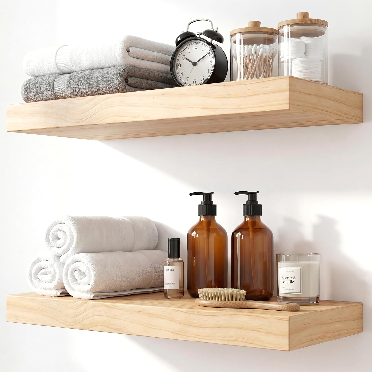 Detalle de SenlanMot Natural Pine Floating Shelves, Set of 2 with Hidden Brackets