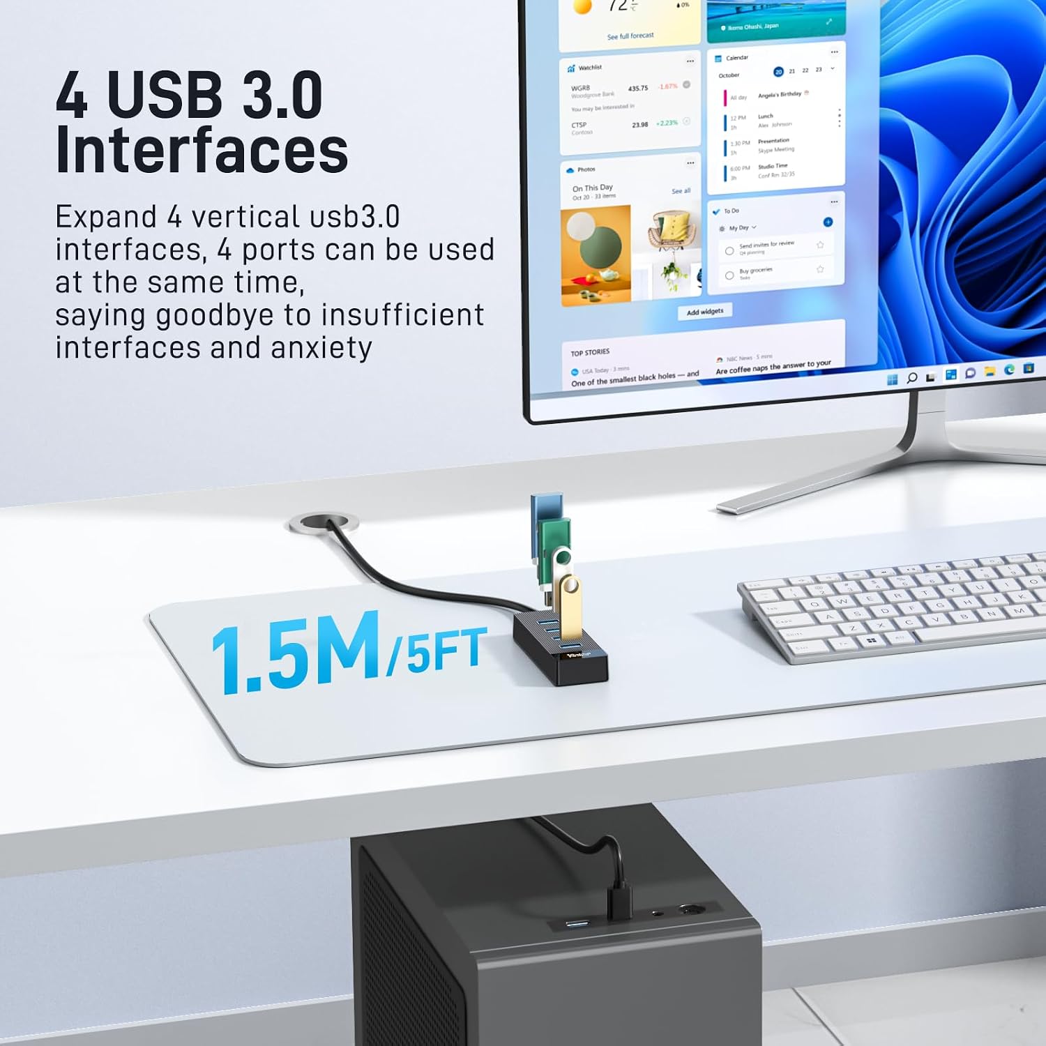 Detalle de Yinker 4-Port USB 3.0 Hub with 5ft Cable and 5V Power Supply