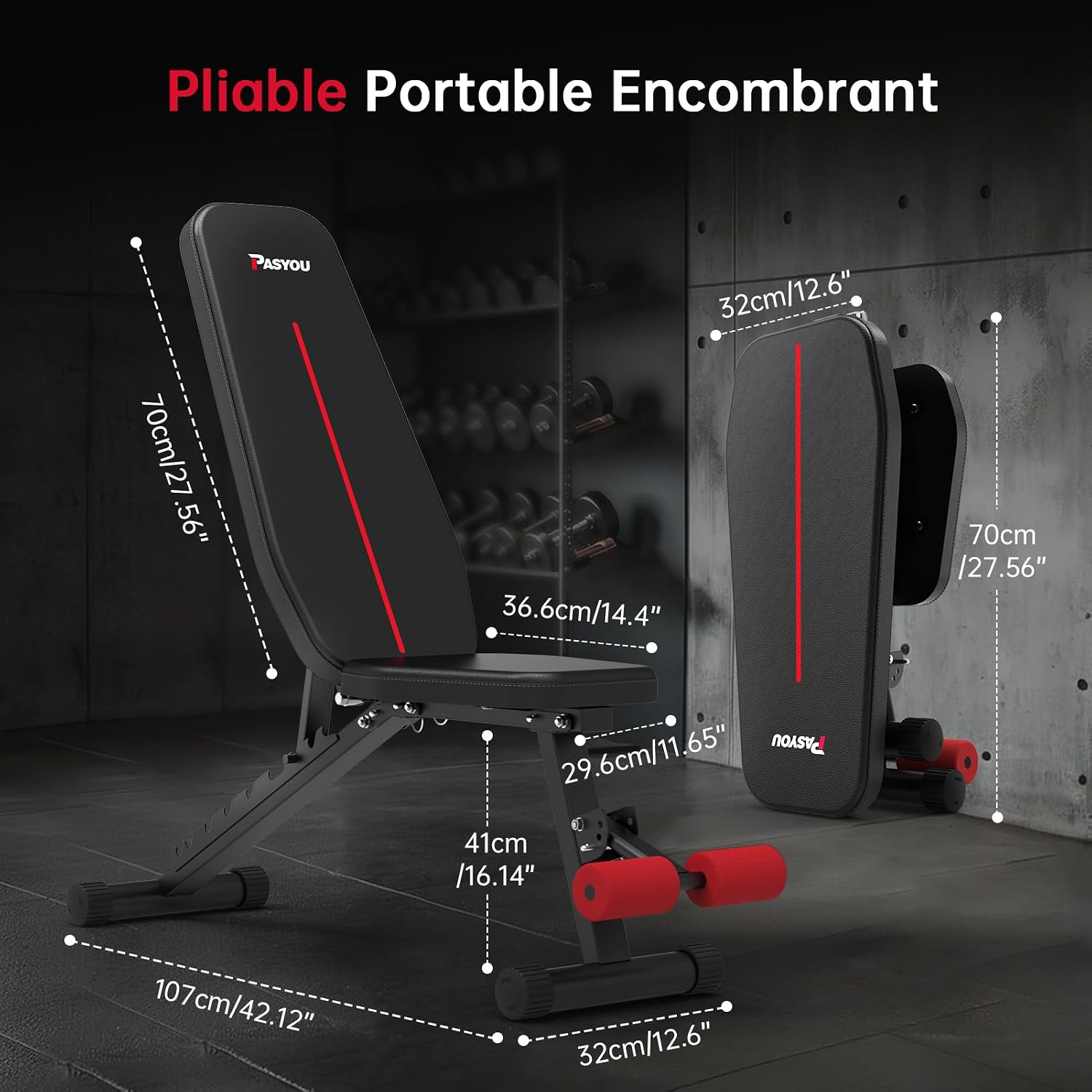 Detalle 2 de PASYOU Banc de musculation pliable 10 positions réglables jusqu’à 92°