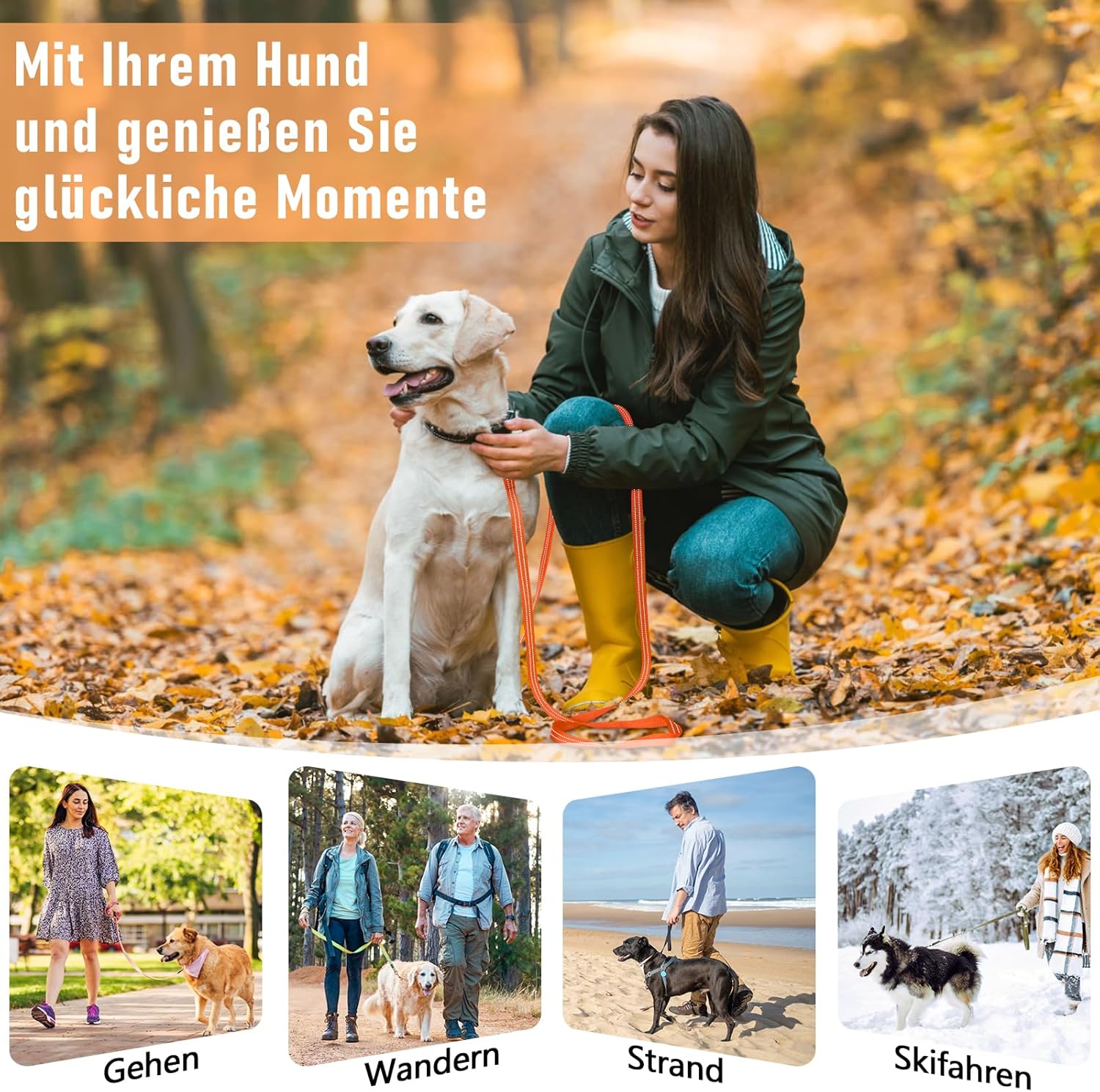 Detalle de X XBEN robuste & leichte Schleppleine 25 m – reflektierend mit bequemer Handschlaufe