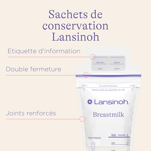 Detalle de Lansinoh Sachets de conservation lait maternel x50 pré-stérilisés anti-fuite
