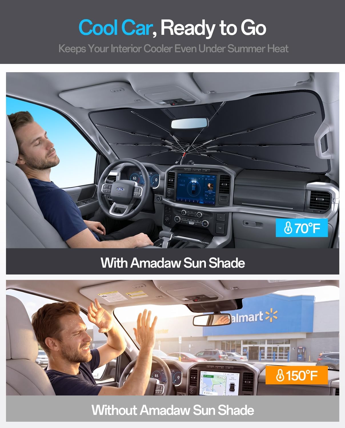 Thumbnail 1 de Ford F-150 2015–2026 Windshield Sun Shade — Foldable Umbrella Shade with 100% UV Block