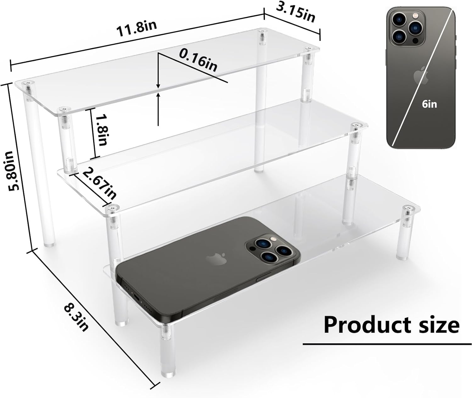 Thumbnail 2 de AZEAM 3-Tier Acrylic Riser Display Stand (3 Pack) – Clear 1/6" Thick Shelves