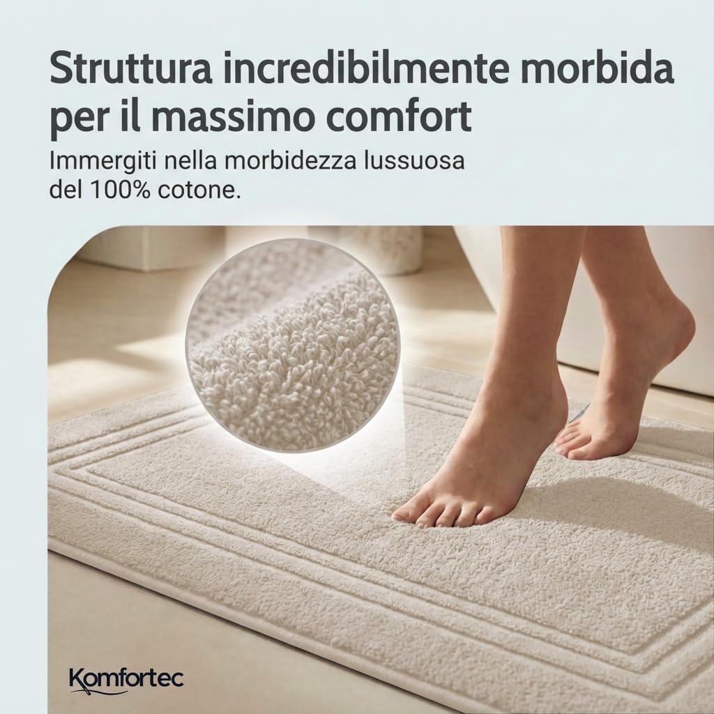 Thumbnail 1 de Komfortec Set di 2 Tappetini da Bagno 50x70 cm Beige in cotone 600 g/m², assorbenti e asciugatura rapida