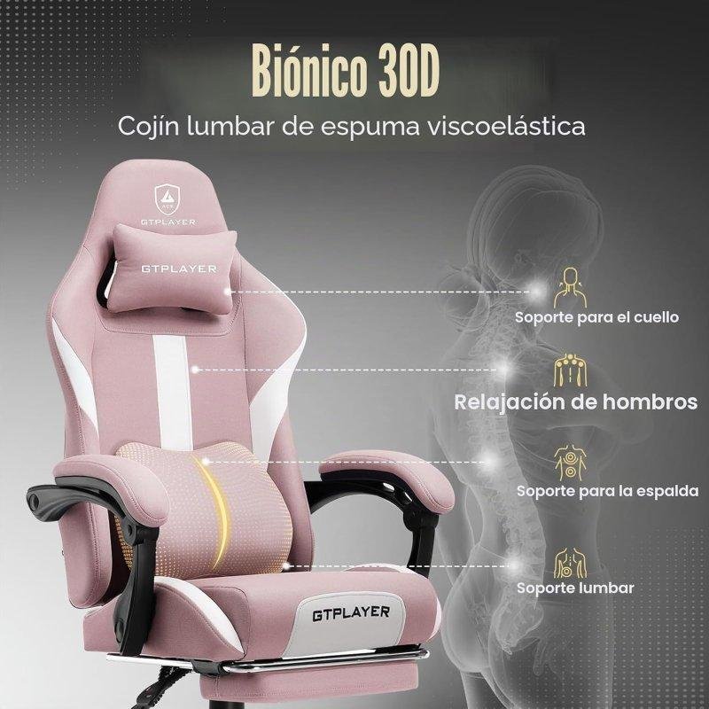 Detalle 2 de Silla Gaming GTPLAYER Ergonómica Rosa con Reposapiés y Respaldo Reclinable