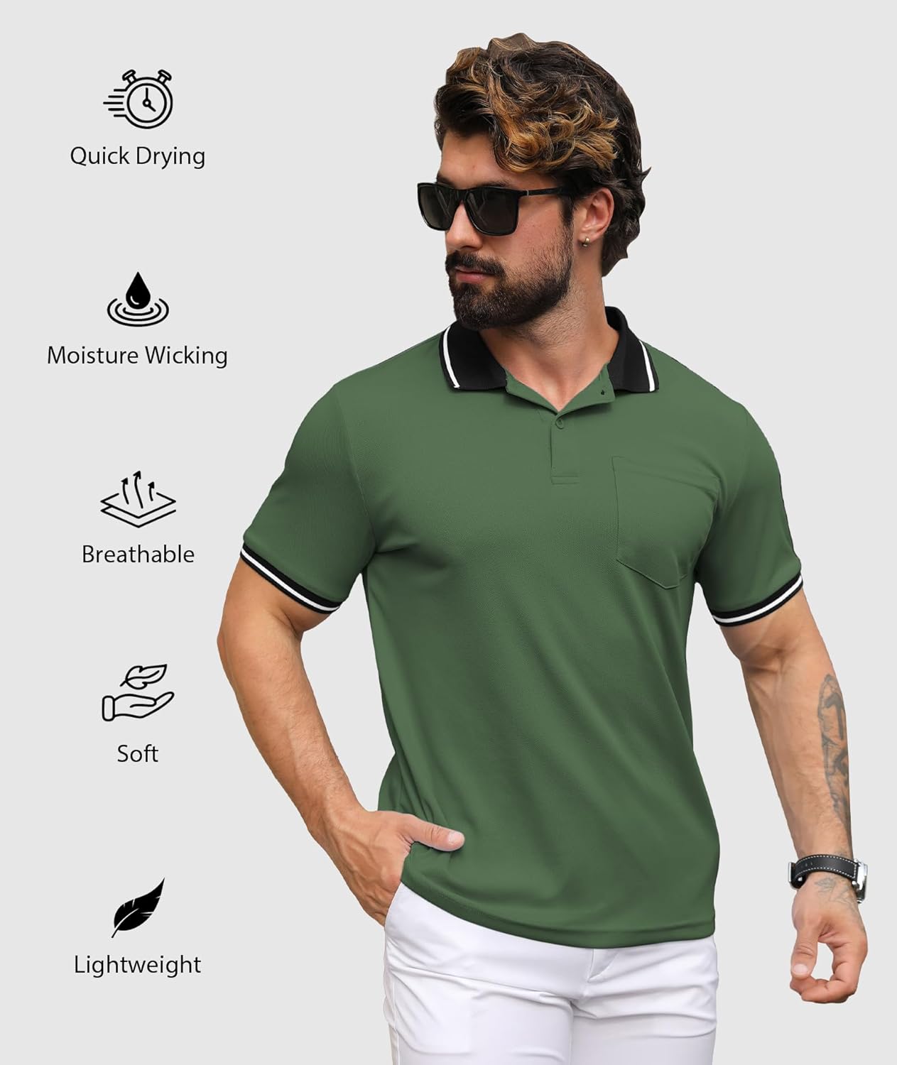 Detalle 2 de SwissWell 3 Pack Mens Polo Shirts – Short Sleeve Breathable Polo Tops for Golf, Tennis and Everyday Wear