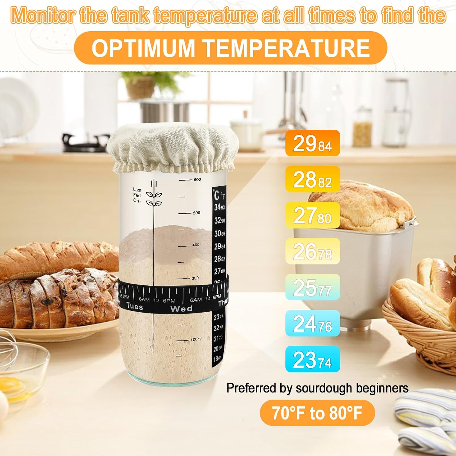 Detalle 2 de CEOTIS 24oz Sourdough Starter Jar Kit with tools 🥣